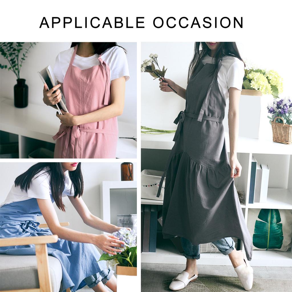 Cotton Linen Apron Pinafore Dress for Women Adjustable Casual Apron Kitchen Cooking Apron for Cafe Bakery Restaurant