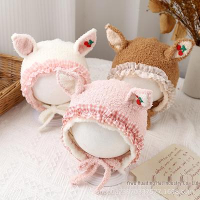 Baby Girl Winter Hat with Cute Rabbit Ears - Warm, Windproof, Plush Ear Protection.