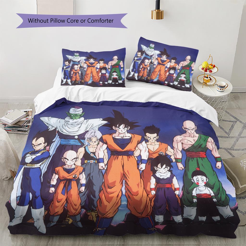 Dragon Ball Muster Bettwäsche Heimdekoration Geburtstagsgeschenk (1 Bettbezug + 2 Kissenbezüge, ohne Füllung)