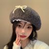 Autumn And Winter Cute Hairy Bow Lace Beret Hats For Women Daily Wear Travel Pography Warm Fashion Versatile Painter Hata