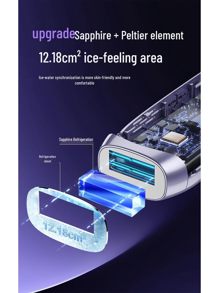 Sapphire Painless Laser Hair Removal Device with Cold Compress and Dual Lamp for Full Body Shaving.