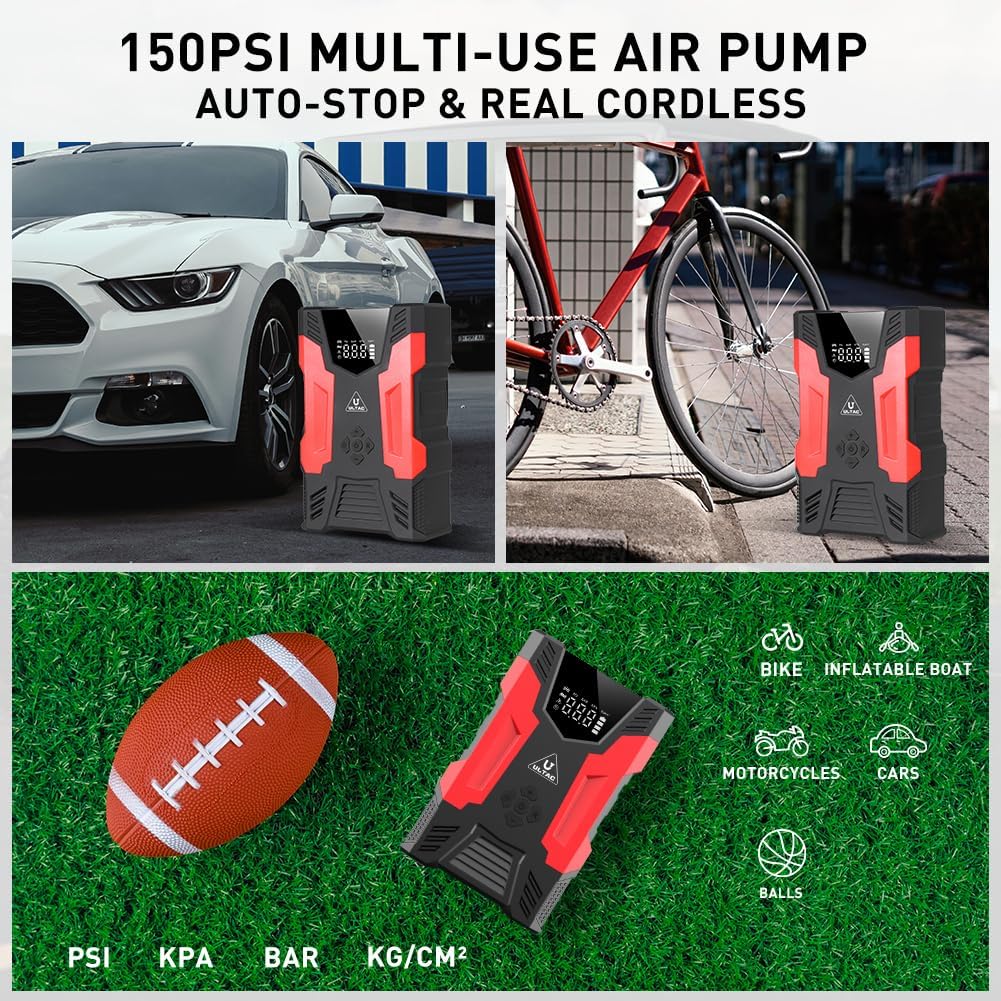 Jump Starter with Air Compressor Portable Jump Pack for Car Battery 150PSI 12V Air Pump with Air Compressor Portable Power Bank Charger LCD Display