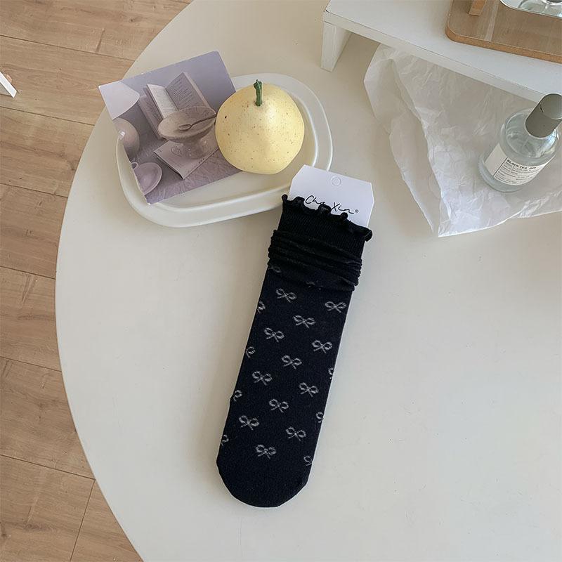 

Summer Thin Hollow Bow Mary Jane Socks Women S Korean Sweet Solid Color Versatile Fungus Socks One size fits all чорний