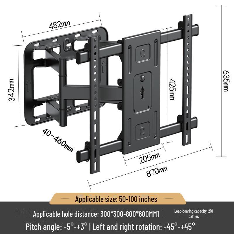 

Ультратонкий телескопический вращающийся настенный кронштейн для телевизоров с диагональю 65–100 дюймов GT-986