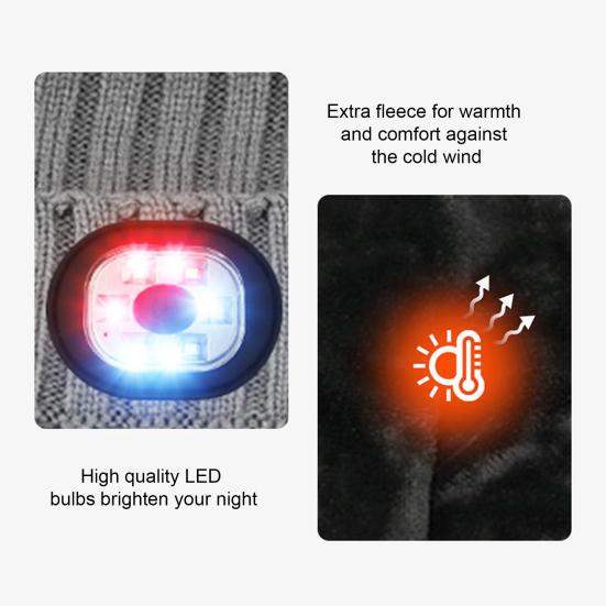 Unisex Ensfarget LED Lys Lue Fleecefôr Strikket Lues Vinter Utendørs Ridning Nattløping Varsellys Lue Streetwear