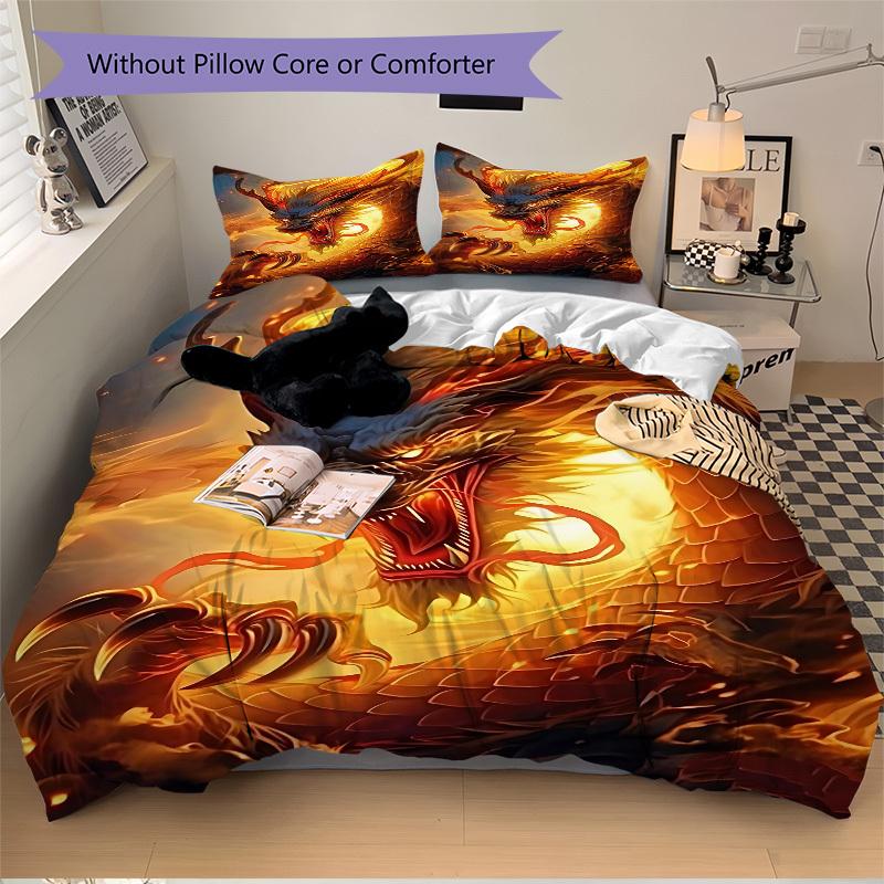 3pcs Dragon Fire Artwork Duvet Cover Set -Includes 1 Duvet Cover and 2 Pillowcases, No Quilt Core, All-Season Home Decor  Yy251111183