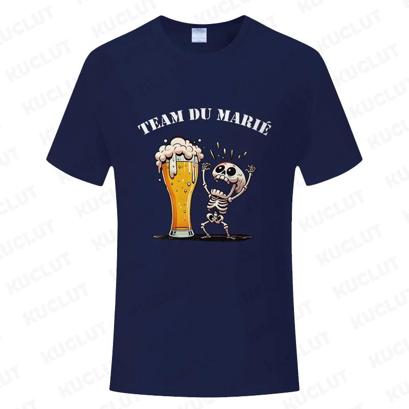 French Evg Team Future Groom Man T-shirt Wedding Tops Single Farewell Bachelor Party Tees Fashion Skeleton Beer Graphic Tshirt