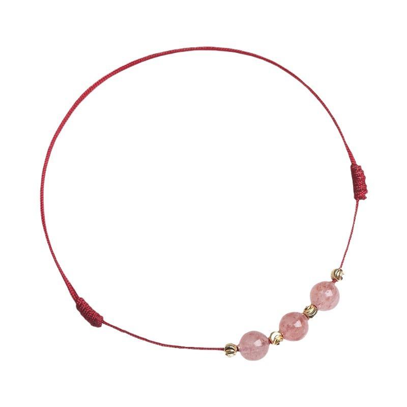 Pink crystal red string bracelet for women, niche design, strawberry crystal good luck bracelet and anklet