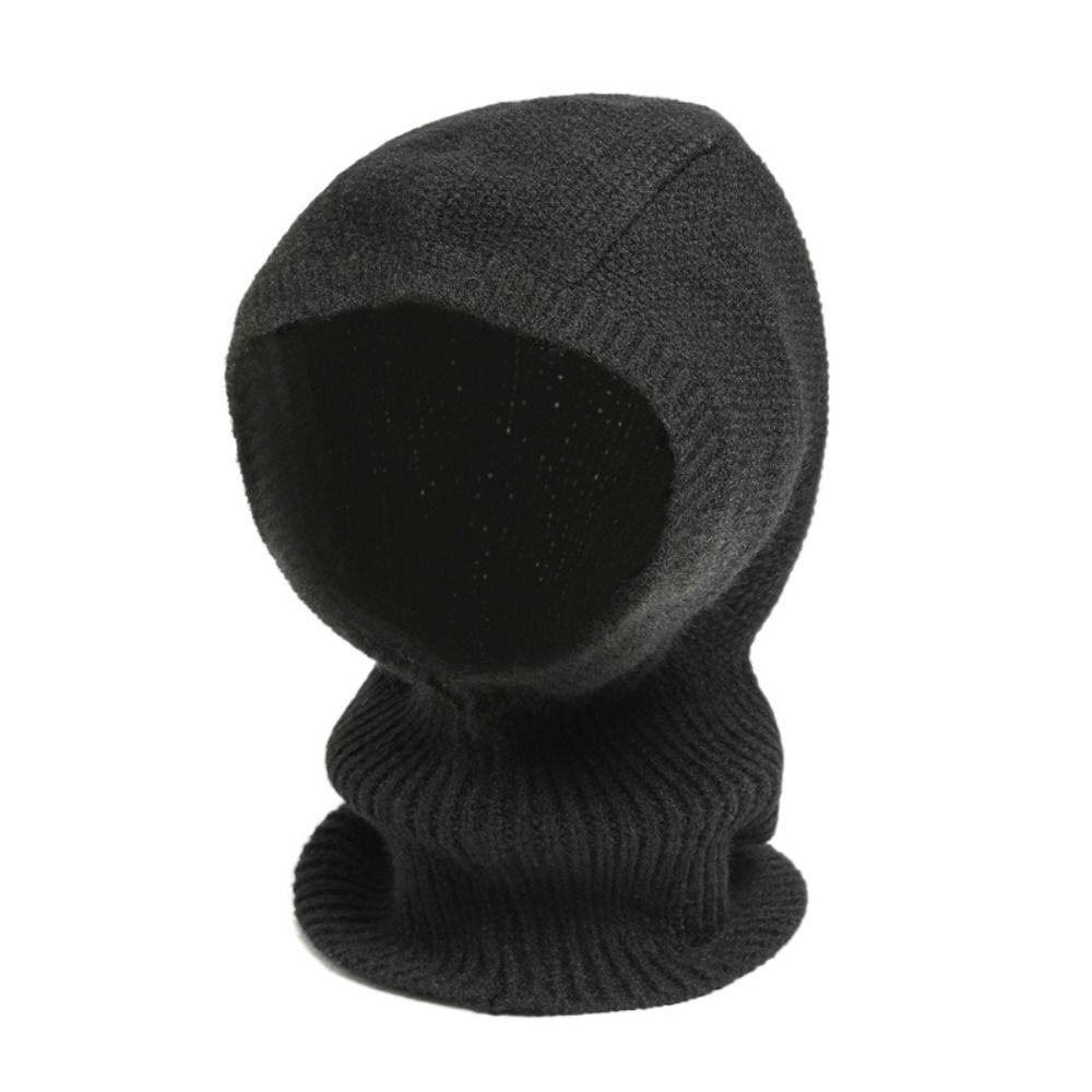 Solid Color Knitted Hooded Cap Woolen Neck Collar Beanies Cap Fashion Balaclava Hat  Outdoor