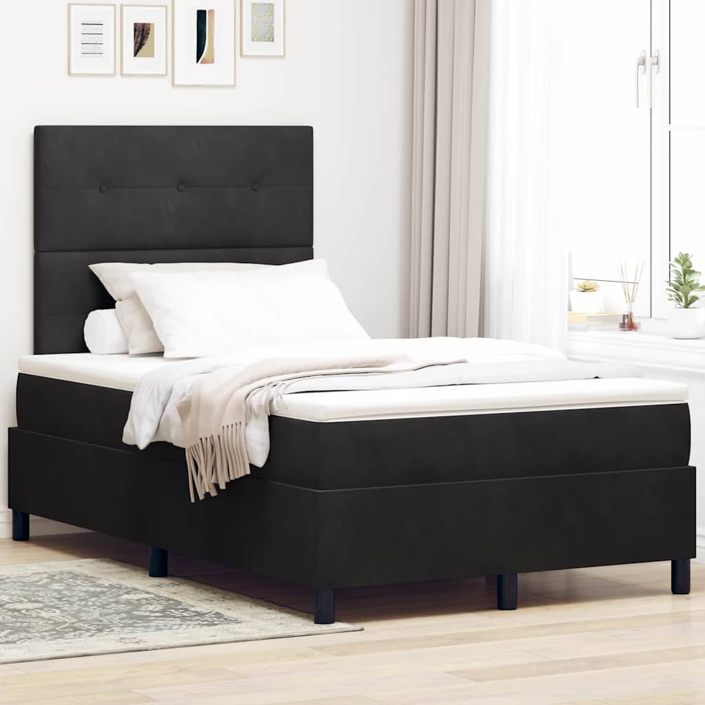 Box Spring Bed with Mattress Black 120 x 190 cm Velvet