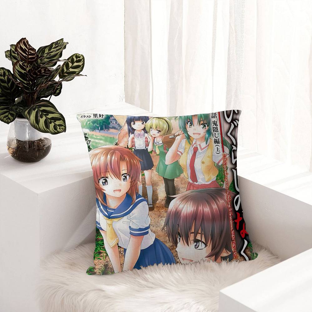 Higurashi When They Cry Cartoon Personalized Picture Text Home Decorative Pillows Household Gifts 45x45cm