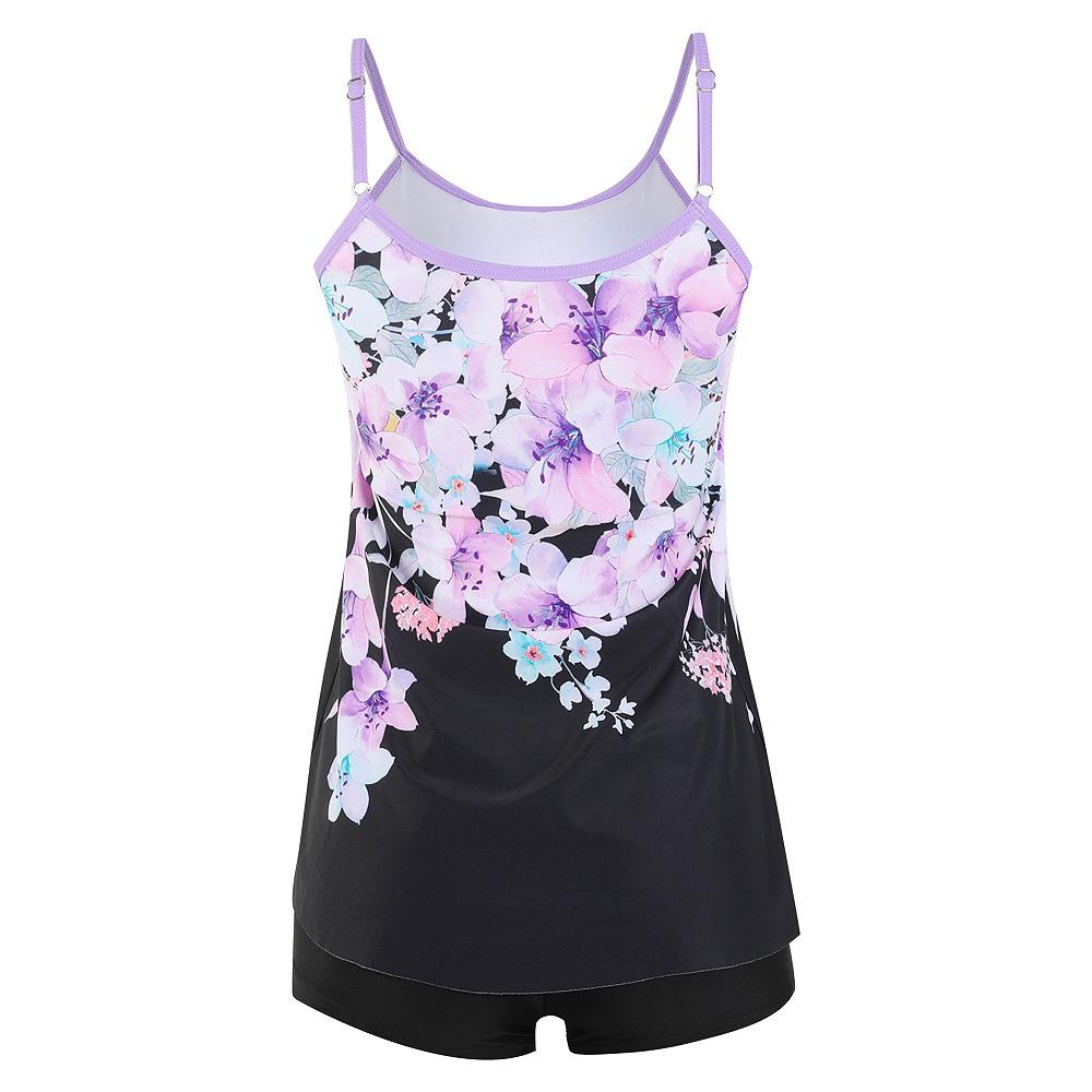 2-teiliges konservatives Tankini-Set Digitaldruck Bauchkontrolle Hohe Taille Boy Shorts Spaghettiträger Strand Badeanzug