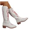 Plus Size Women Embroidered Chunky Heel Knee High Riding Boots