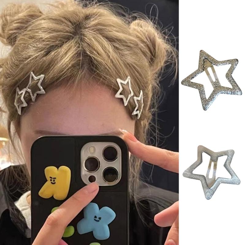 2Piece Star Snap Hair Clip Non-slip Metal Hair Barrettes Hair Accessory for Women Girls Fashion Star Hairpin for Kids