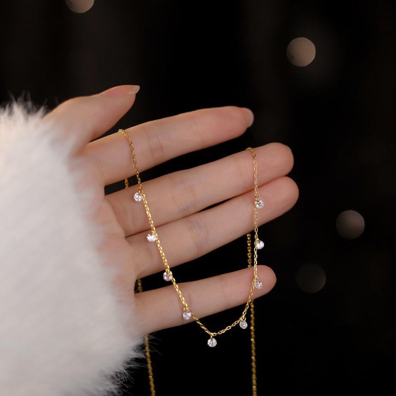 S925 Starry Zircon Water Drop Necklace For Women, Fashionable And Simple, New Minimalist Style, Short Clavicle Chain