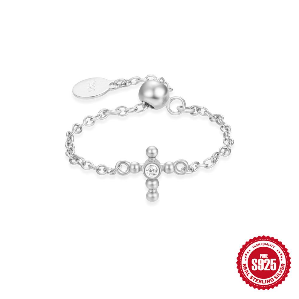 

S925 Sterling Silver Single Row Diamond Round Zirconium Pearl Tennis Chain Design Chain Ring Women S Micro Adjustable Ring Opening Adjustable