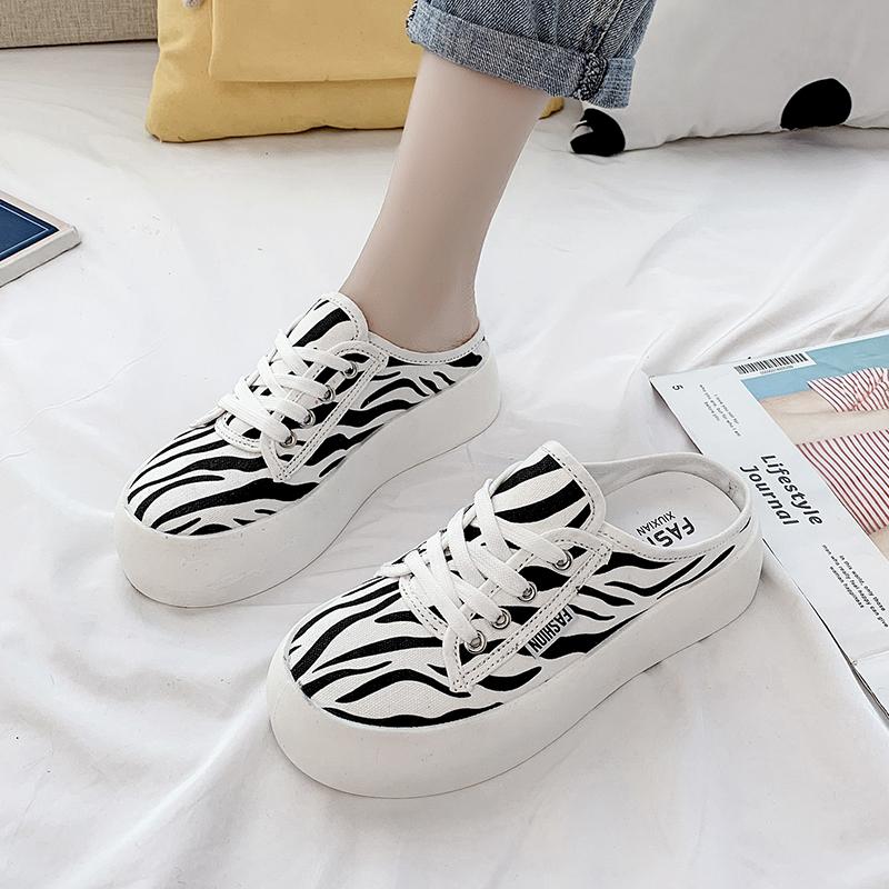 Versatile Canvas Lace-up Shoes Women Thick Soles Casual Sneakers Women Students' Heelless Breathable Lazy Women's Shoes