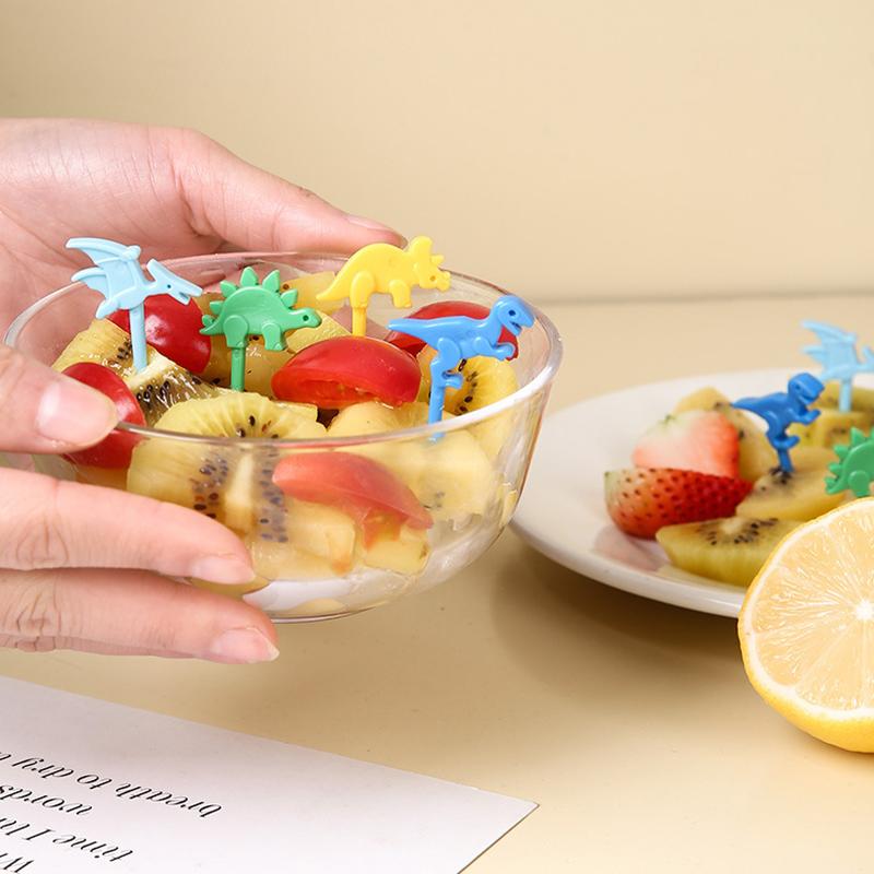 10Pcs Children's Dinosaur Food Pick Selection Of Cartoon Animal Fruits Mini Bento Fork Lunch Box Decoration Accessories