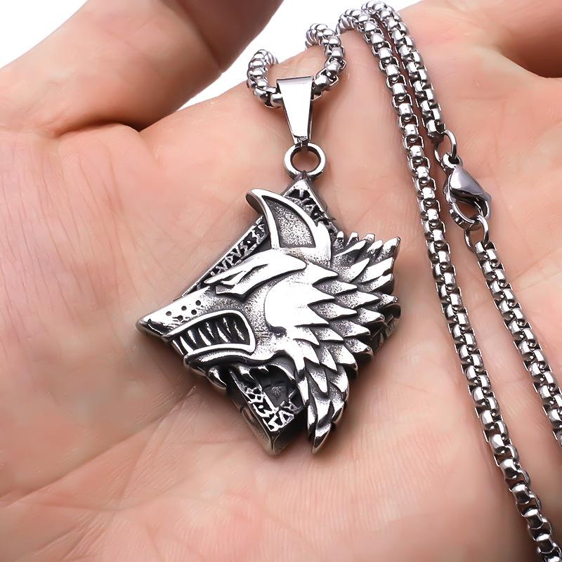 

Necklace Wolf Head Retro Punk Men Viking Wolf Fashion Hip Hop Pendant 50CM(Necklace Size) срібний