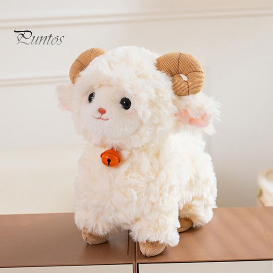 Stuffed Toy with Bells Cute Sheep Plush Doll Bell, Soft Animal Stable Standing Room Accessory Toy, Curly Fluffy Fabric Embroidery Details Figurine for