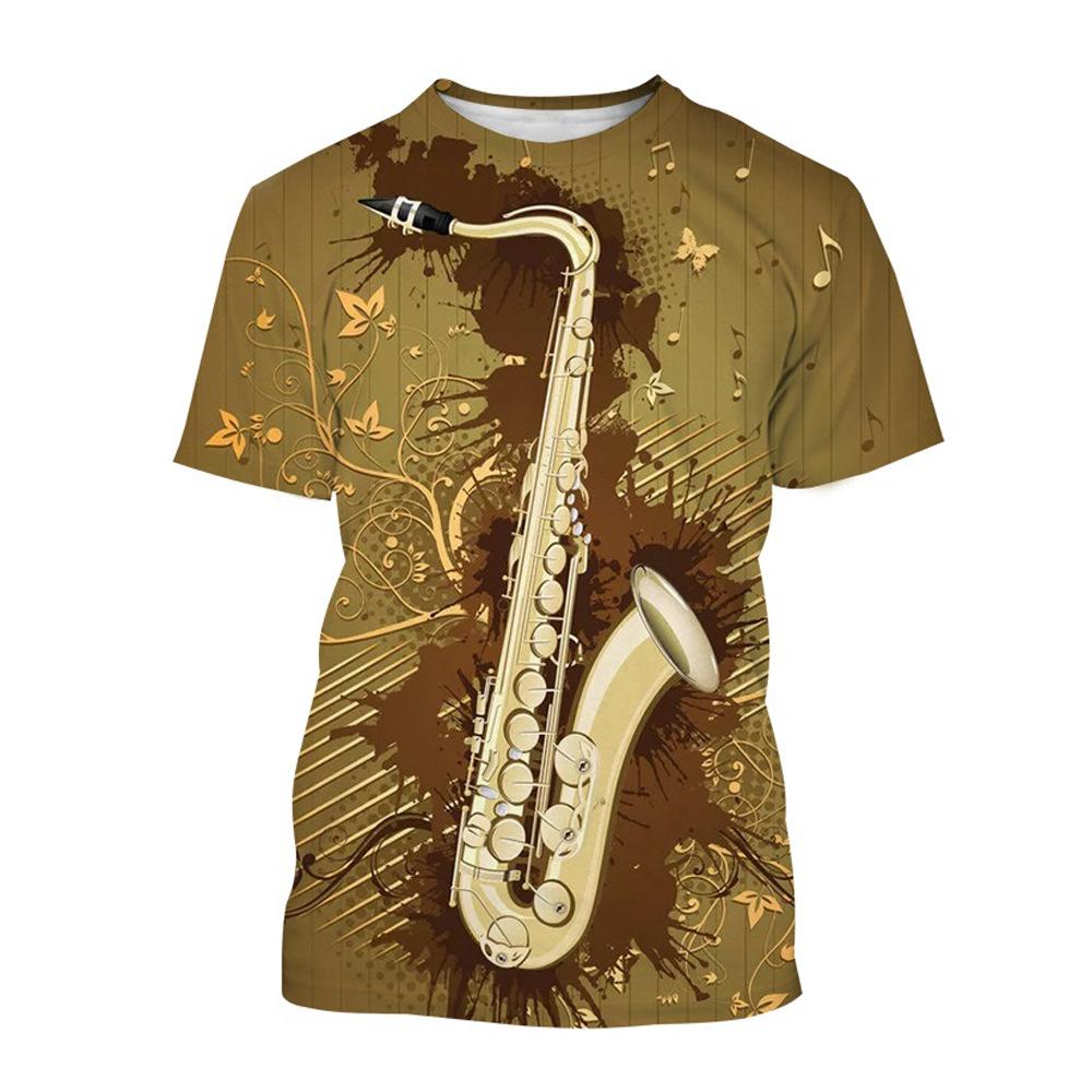 

Men s 3D Cool Saxophone Digital Printed Trendy Short Sleeve T-shirt 6XL