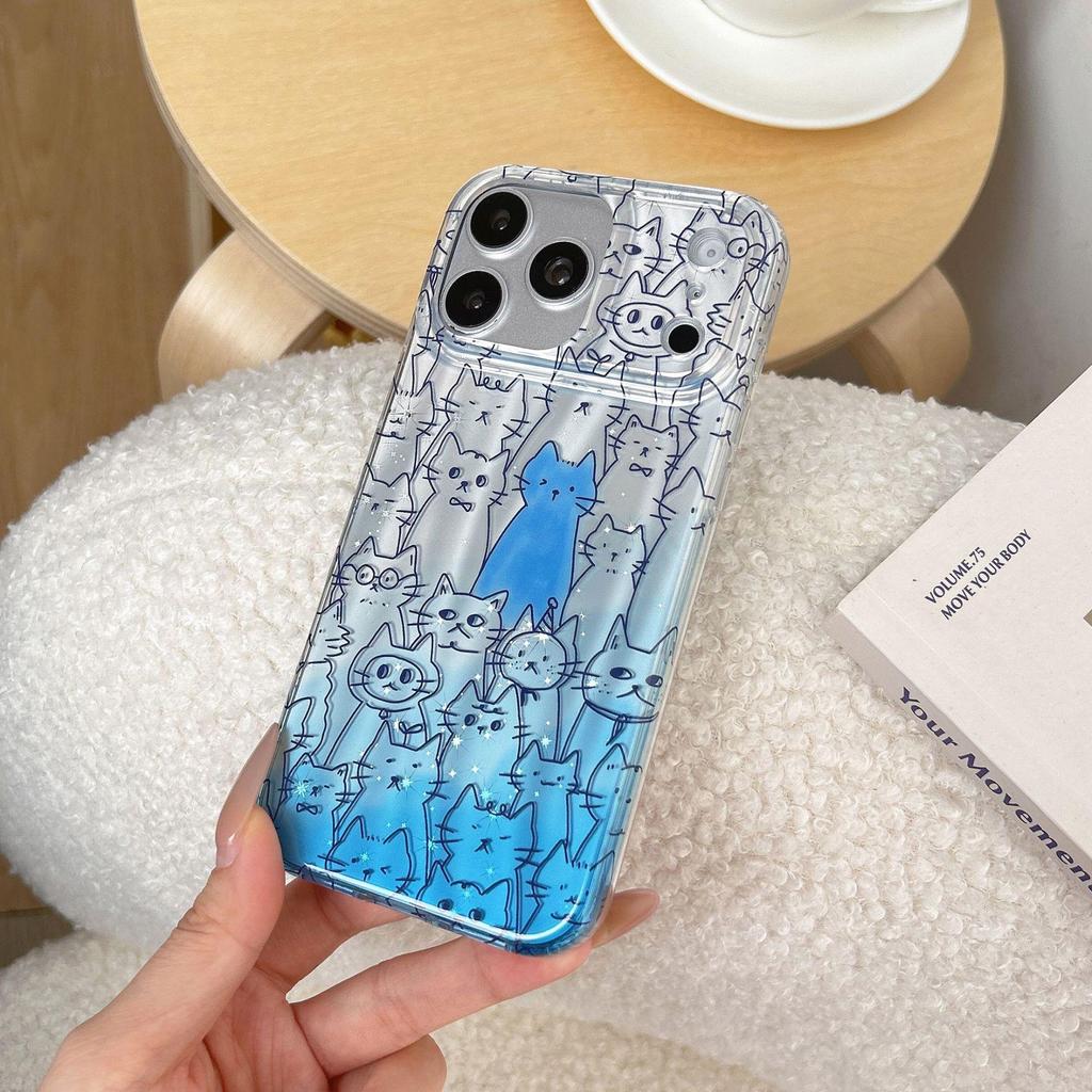Blue Cat Design Phone Case for iPhone 16/17 Pro Max (Laser IMD 15/14)