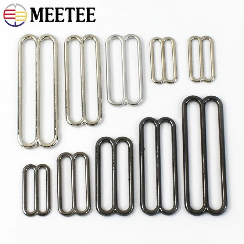 Meetee 30Pcs 20/25/30/40/50mm Metal Tri-Glide Adjust Buckles Bra Strap Clasp Decoration Underwear Ring Hook Sewing Accessories