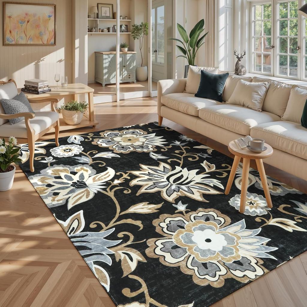 Vintage Living Room Full of Carpet Ethnic Style Floral Pattern Rug Living Room Kitchen Sofa Anti Slip Pad Home Decoration