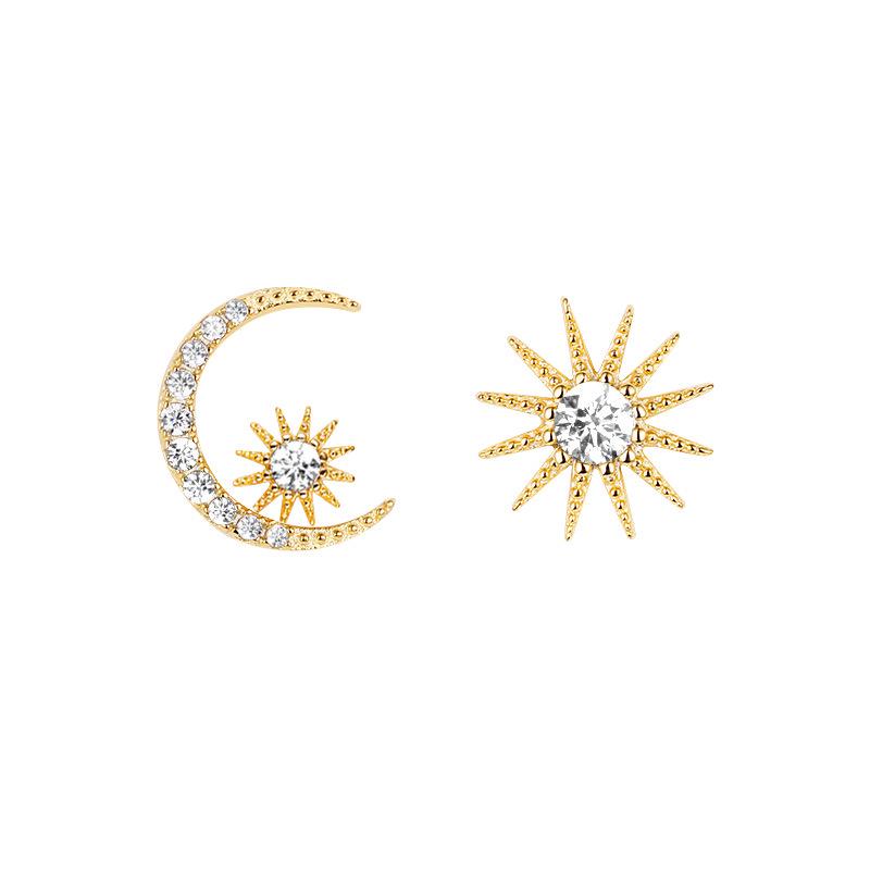 Star Moon Stud Earrings Female 2019 Hipster Asymmetrical Temperament Internet Celebrity Pure Earrings Earrings