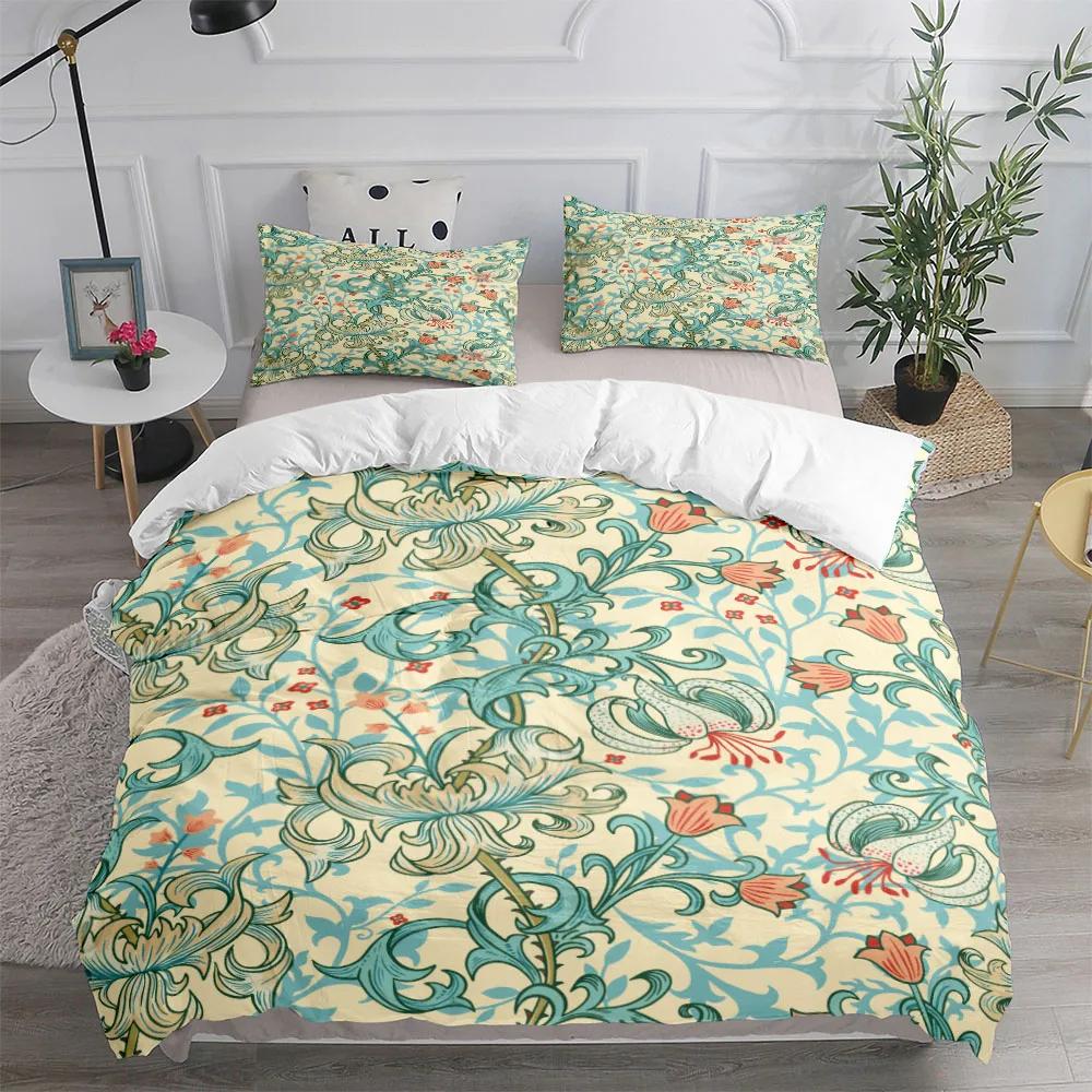 William Morris Neoclassical Floral And Birds Duvet Cover Set  Double King  Full Queen Size Bed Linen Set