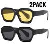2PCS New Fashion Black Small Rectangular Thick Frame Sunglasses for Men and Women Rectangular Summer Wear Outdoor Travel Shades