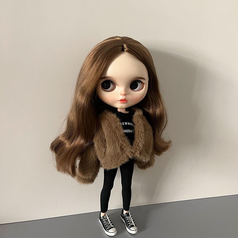 1 Peça Roupas para Boneca Blythe Casaco Longo de Pelo Macio Tops Calças de Yoga Leggings Roupa Casual Quente para Bonecas Blyth OB24 Pullip 1/6