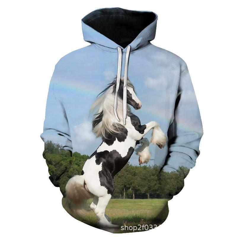 Winter Animal Print Hoodie Men Women Casual Loose Fit Sweatshirt