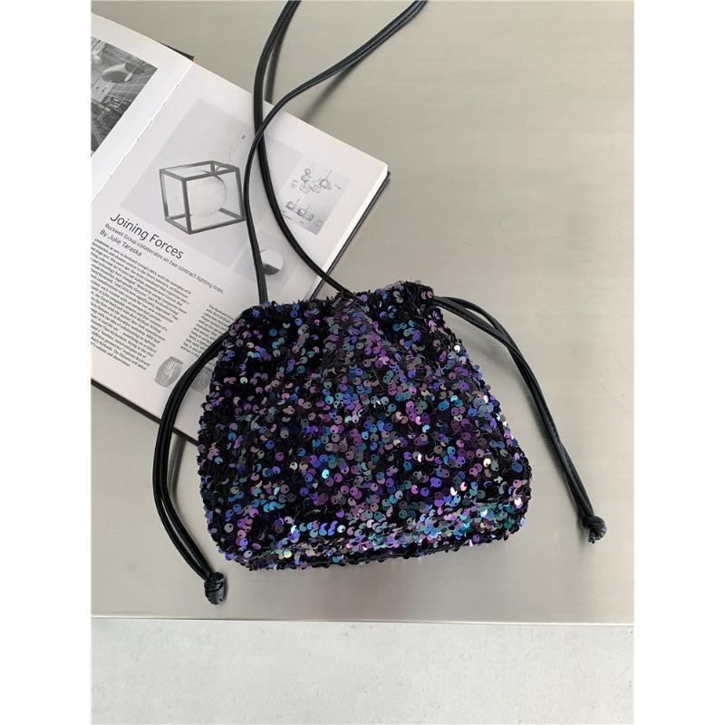 

Портативная сумка-ведро, женская премиальная плиссированная сумка через плечо с затягивающимся шнурком, женская модная сумка с пайетками