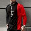 Vintage T Shirt 3D Simple Cross Print Casual Long Sleeve Men's Loose O Neck Comfortable Sweatshirt European Clothing 5Xl