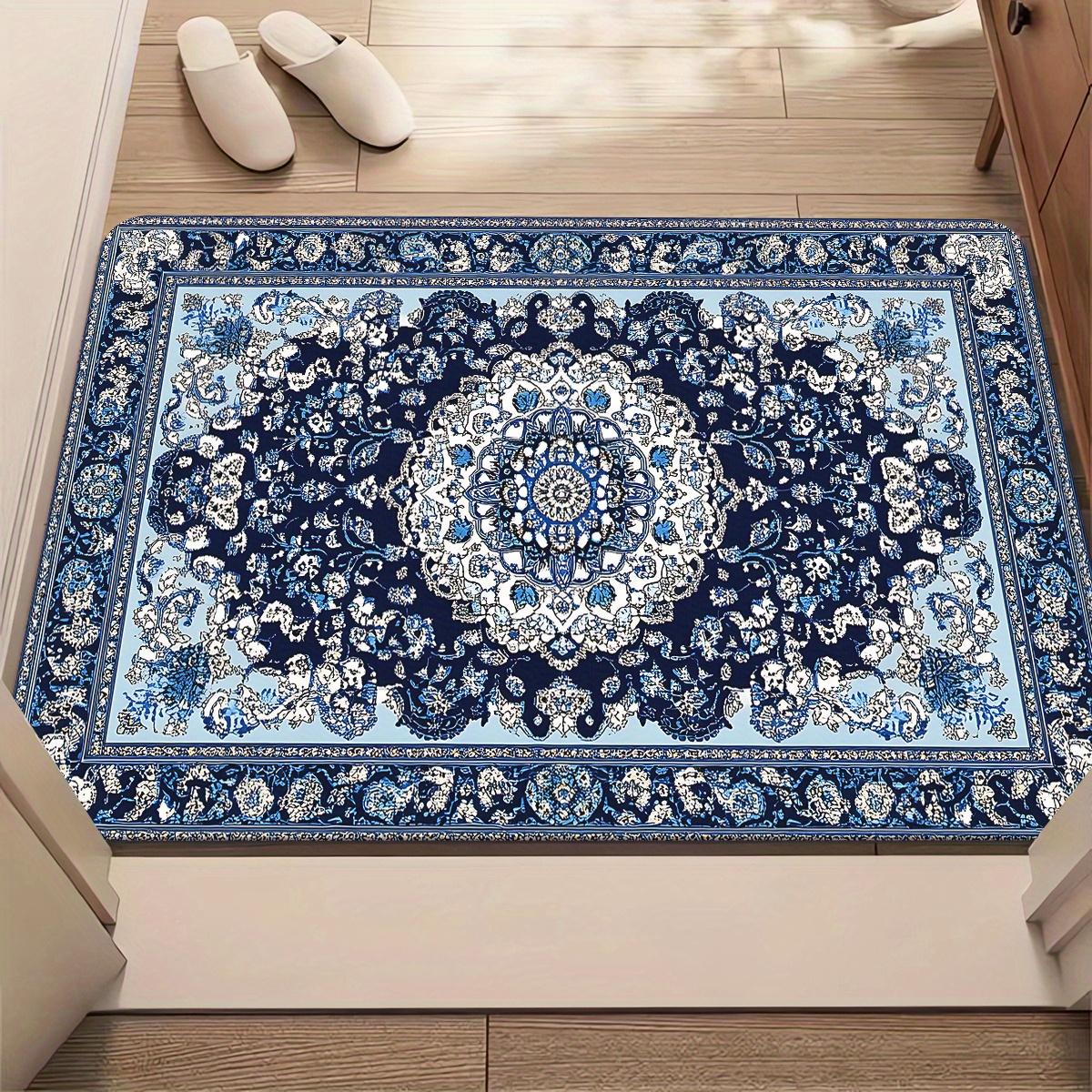 Vintage Persischer Orientteppich Blauer Floraler Medaillon Teppich Traditionelle Orientalische Bodendekoration für Wohnzimmer Schlafzimmer Heimdekoration 40cm x 60cm gray