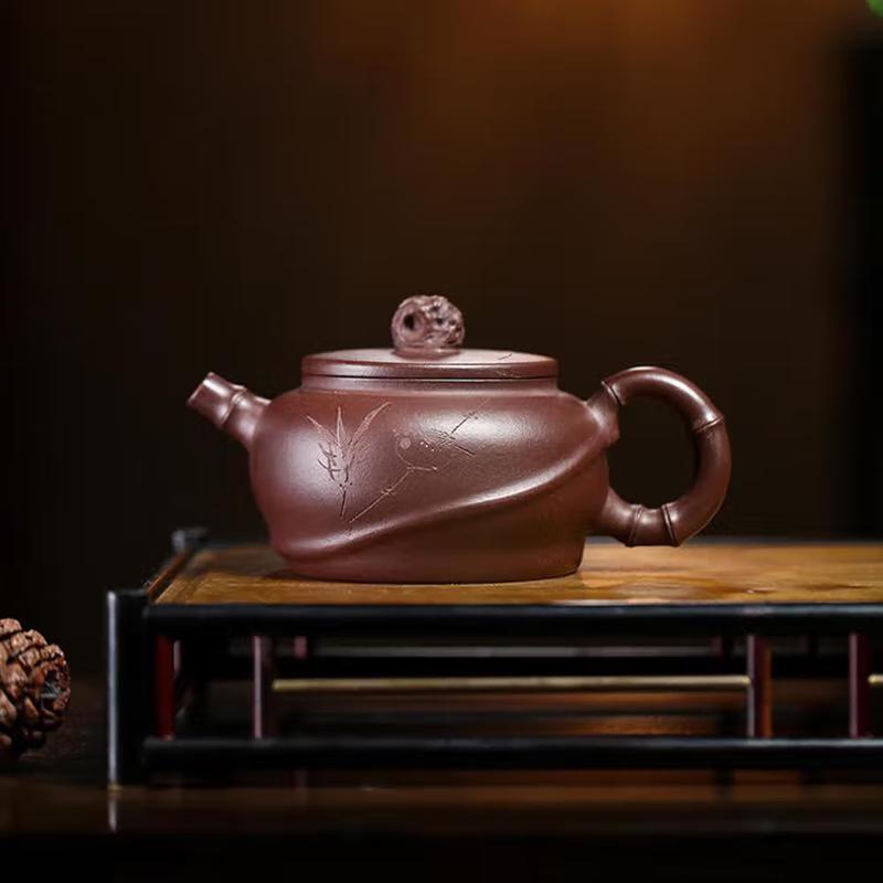 Handmade Purple Clay Teapot - Taihu Stone Bamboo Joint