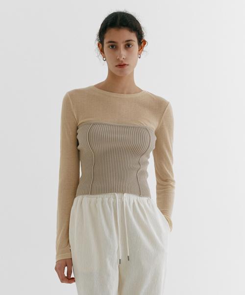 Step Around Cotton Tube Top Knit_Beige Black