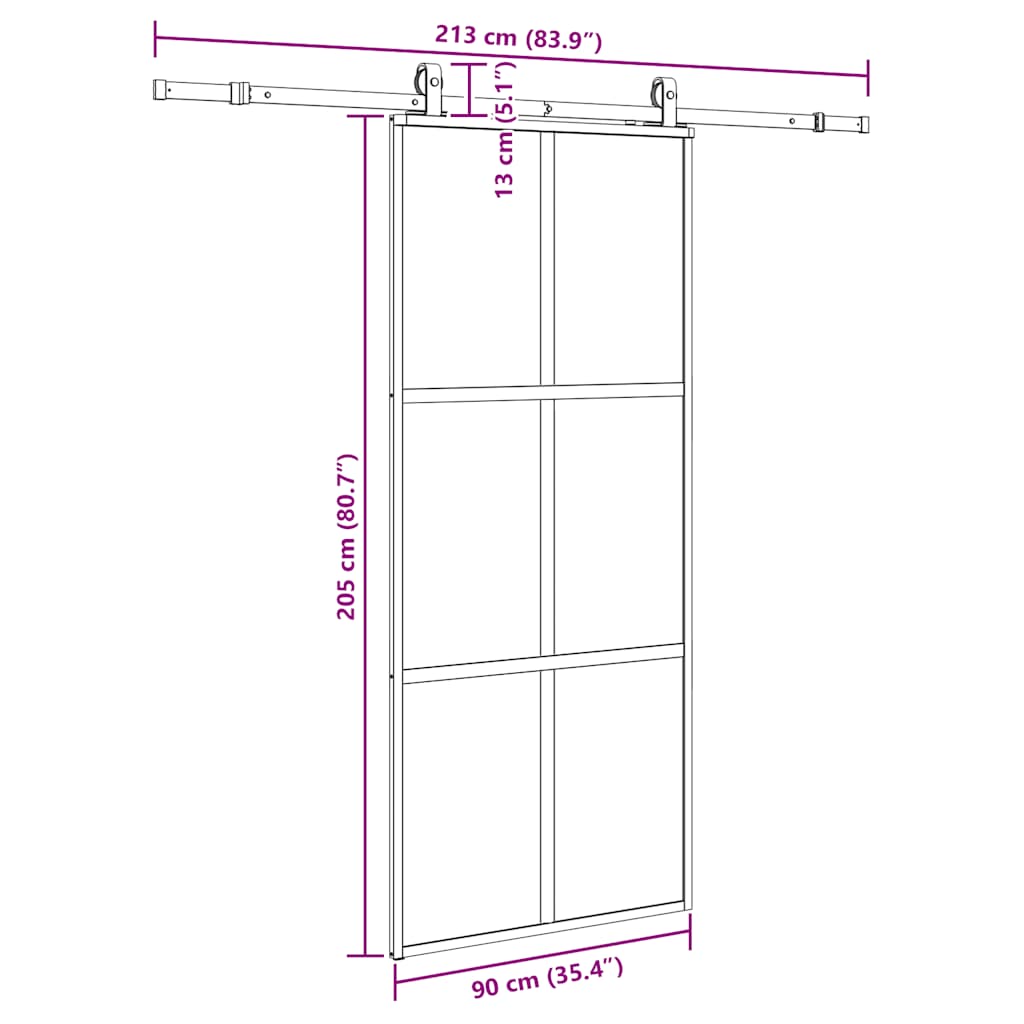 Sliding Door with Fittings Black 90 x 205 cm Tempered Glass