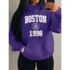 Boston City 1998 Art Letter Printing Hoody Women Pocket Y2K Fleece Hoodie Autumn Multicolor Sportswear Loose Clothes