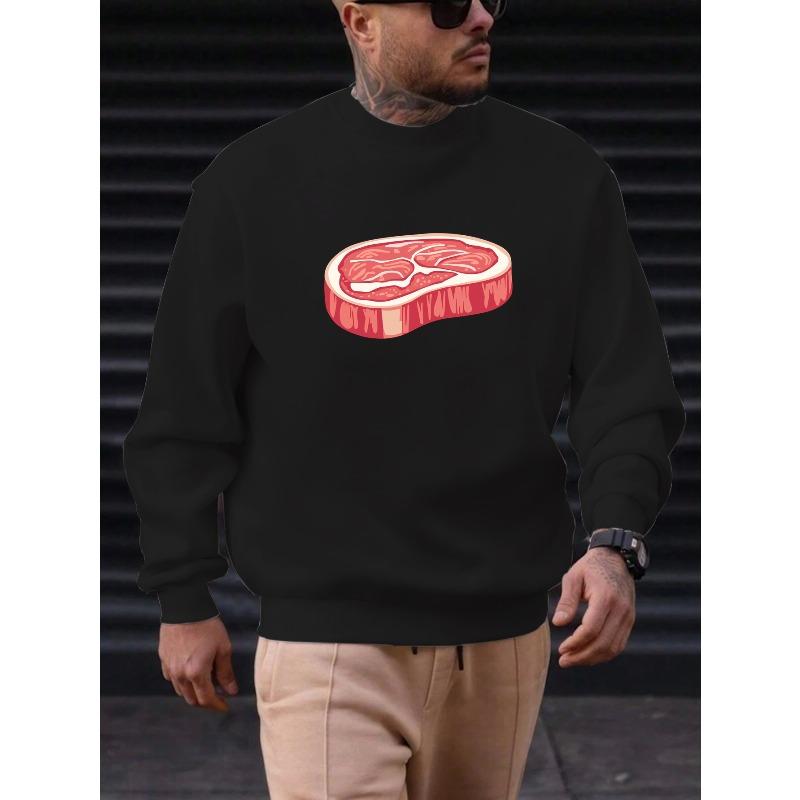 Men's Cartoon Style Steak Pattern Casual Crew Neck Sweatshirt