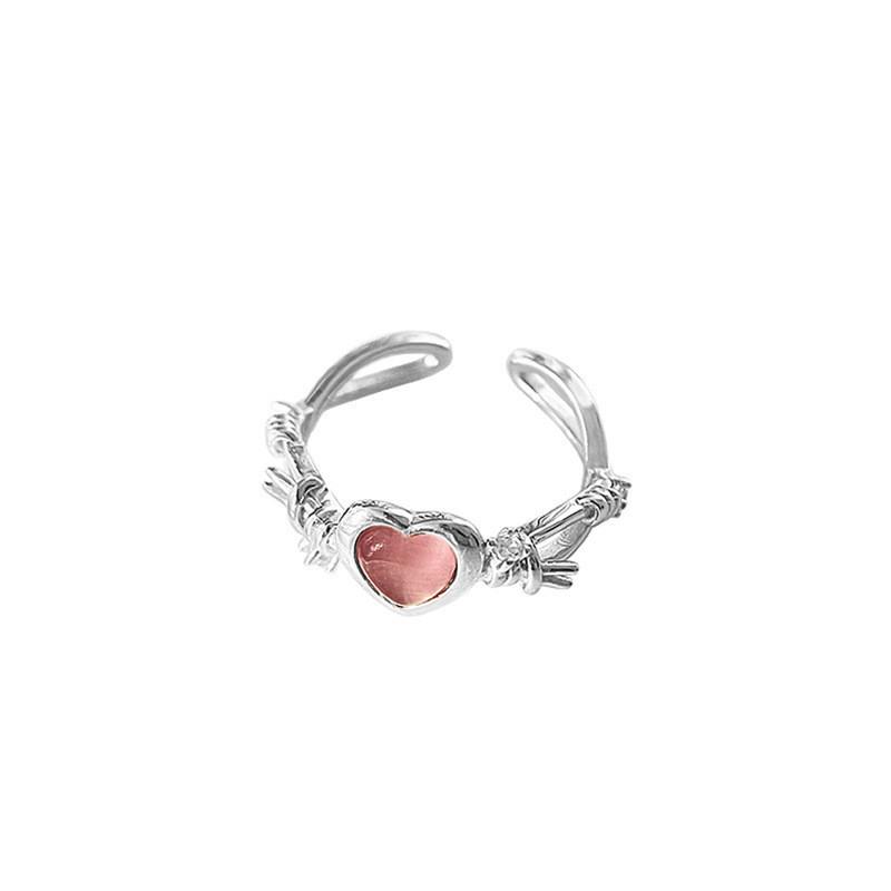Stylish Pink Heart Shaped Adjustable Copper Ring For Women In Trendy Ins Style