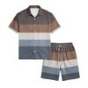 Herren Kurzarm Hemd mit Knöpfen und Shorts Set Lässiges Gestreiftes Zweiteiliges Outfit Entspannte Passform Sommerkleidung für Herren