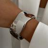 IngeSight.Z Exaggerated Irregular Heavy Metal Wide Bangle for Women Personality Trend Leaves Opening Bracelet Punk Party Jewelry