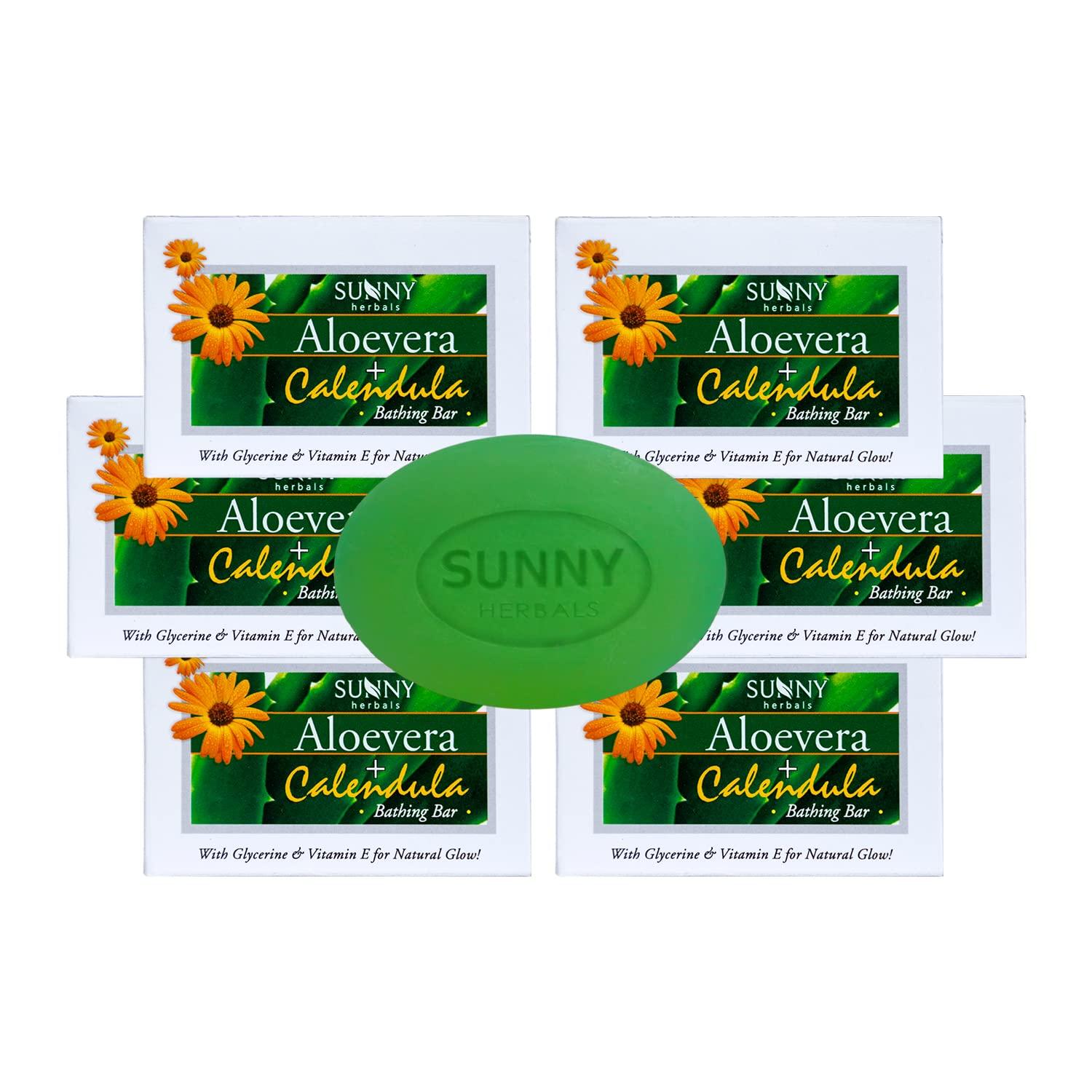 Sunny Aloe Vera Calendula & Vitamin-E Bathing Bar Soap 75gm X Pack of 6 for Soft Supple Glowing Skin