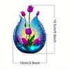 Purple Tulip Acrylic Flat 1/2pcs 2D Charming Flower Vase 4*6ins Decorative Tabletop Desk Bedroom Living Room Boys Girls Gifts