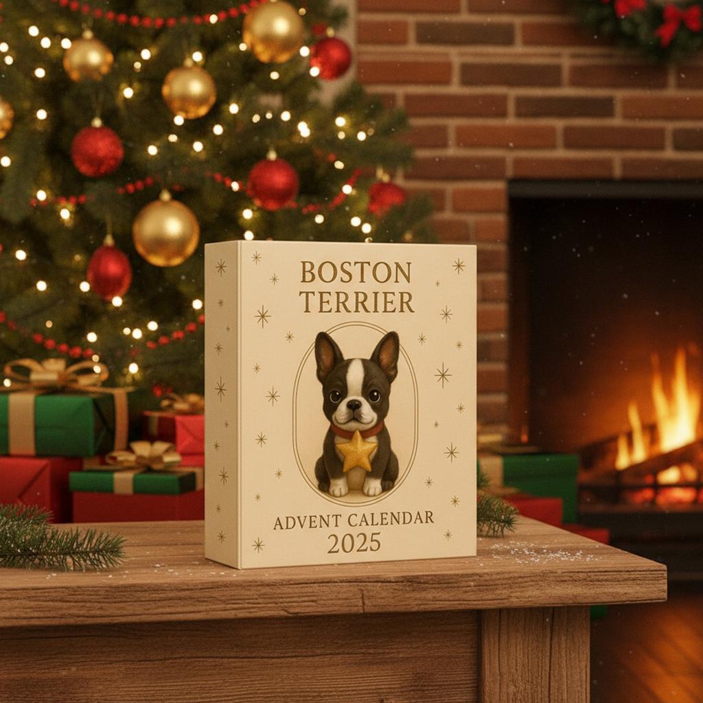 Boston Terrier Advent Calendar 2025 with 2D Acrylic Dog Ornaments 24 Days Christmas Countdown Calendar Gift for Dog Lovers
