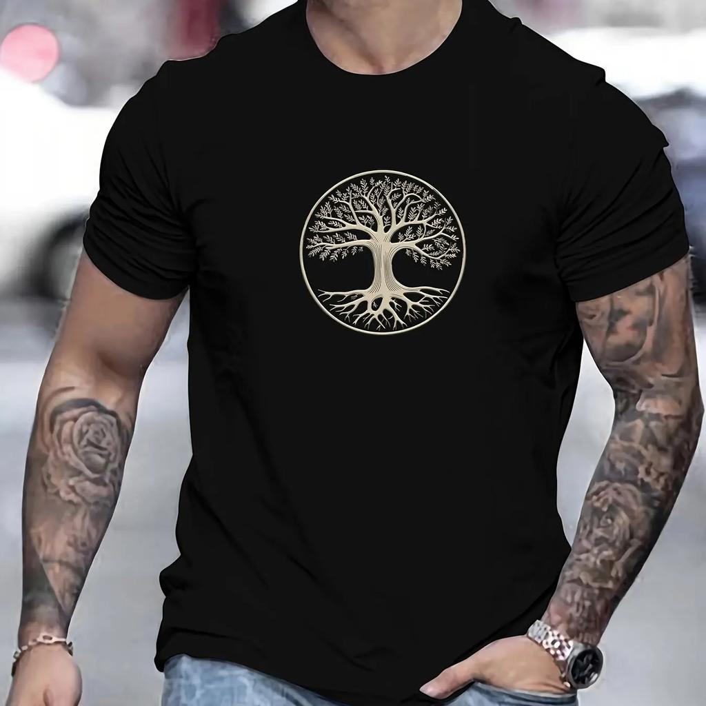 Mens summer fashion casual sports loose pattern printed sports round neck short sleeved Tshirt top
