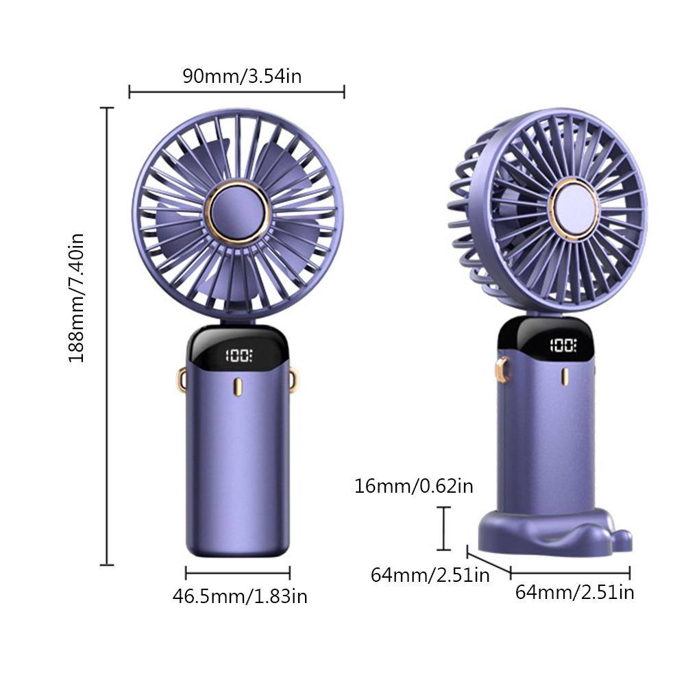 Handheld Mini Fan Foldable Portable Neck Hanging Fans 3000mAh 5 Speed USB Rechargeable Fan with Phone Stand and Display Screen