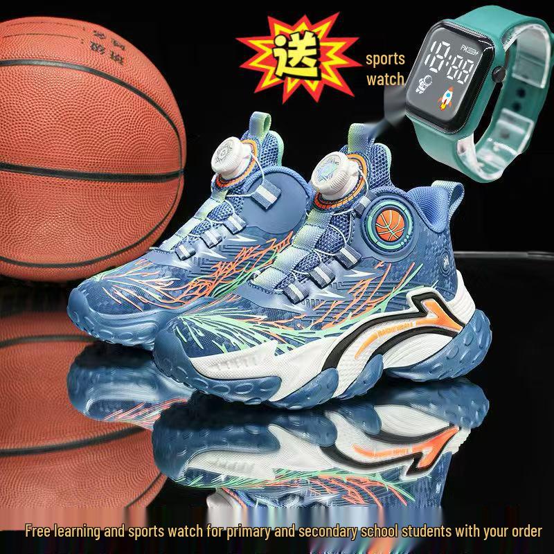 Kids' Basketball & Running Shoes with Rotating Button & Sports Watch